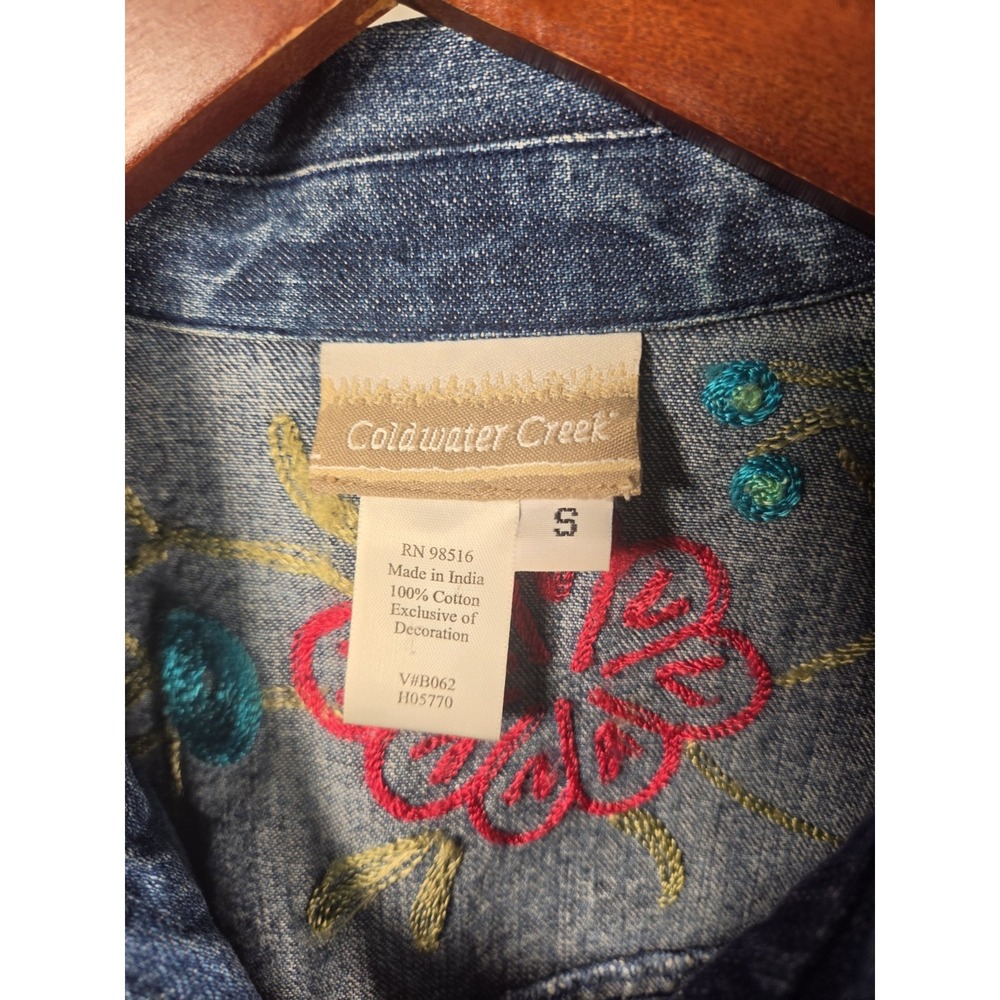 COLDWATER CREEK womens denim jean floral chenille JACKET coat blazer S - Picture 4 of 5